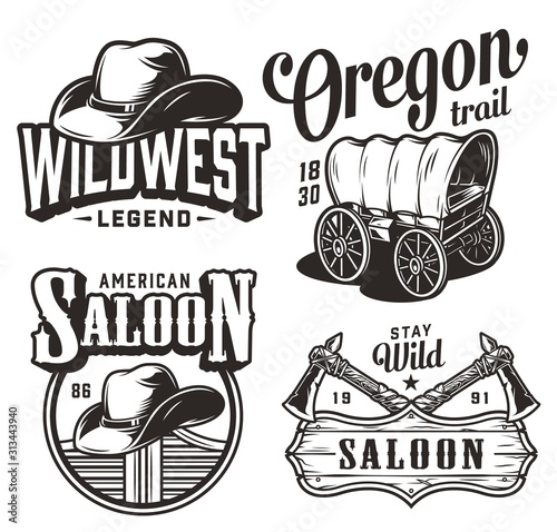Vintage wild west emblems set