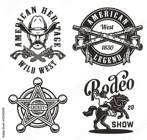 Vintage wild west monochrome labels