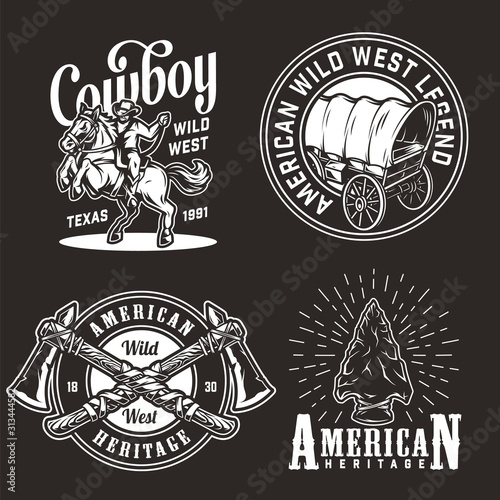 Vintage wild west emblems set