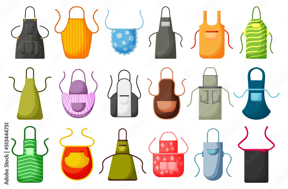 Kitchen apron vector cartoon icon set. Isolated cartoon set cook ...