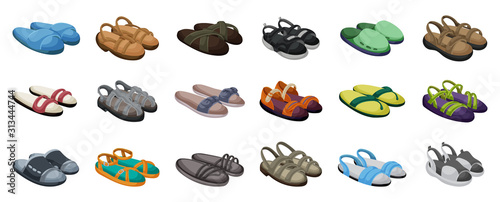 Fashion sandal vector illustration set on white background . Summer shoe of sandal cartoon vector set icon. Isolated cartoon icon summer footwear.