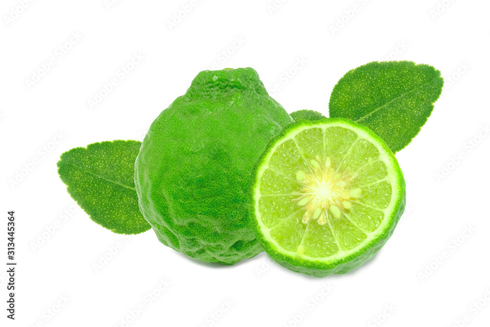 Bergamot fruit with cut in half isolated on white background. Bergamot fruit with cut in half isolated on white background.