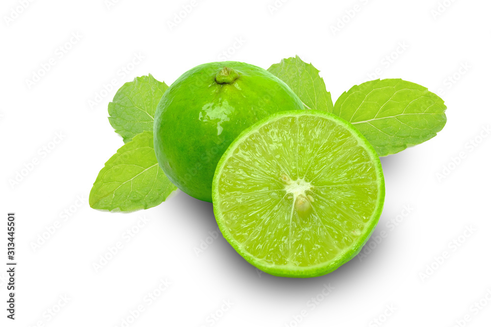 Composition with lime and mint isolated on a white background Composition with lime and mint isolated on a white background