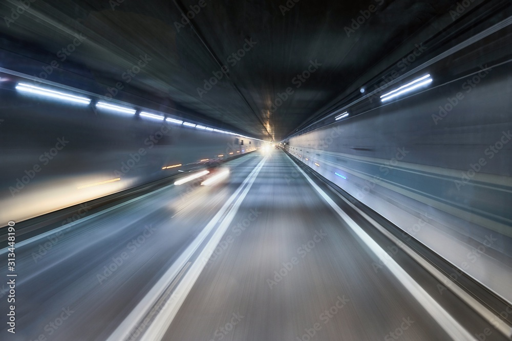 Highway tunnel high speed driving motion blur concept