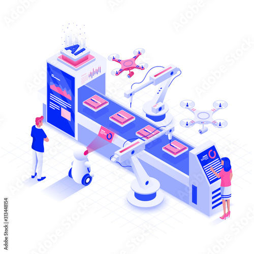 Flat color Modern Isometric Illustration design - Automated Industry