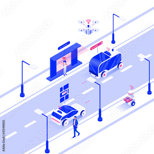 Flat color Modern Isometric Illustration design - Autonomous Vehicles