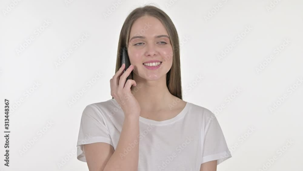 Beautiful Young Woman Using Smartphone, White Background Beautiful Young Woman Using Smartphone, White Background