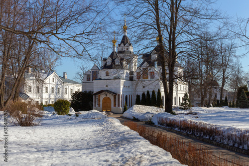 Winter view of the old monastery. The Church of Peter and Paul in the Village Morisson Trinity monastery  Makhra  Vladimir region  Russia.