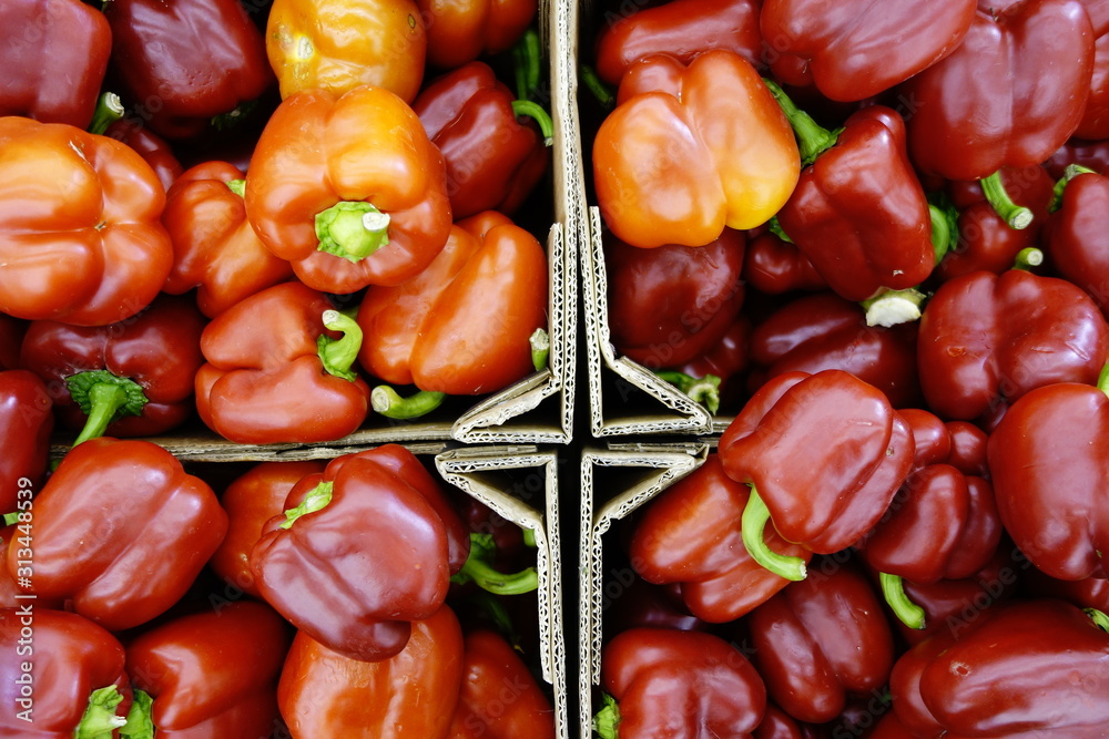 Red peppers in open box Red peppers in open box
