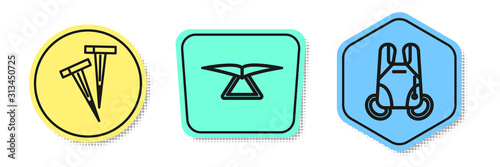 Set line Pegs for tents, Hang glider and Parachute. Colored shapes. Vector