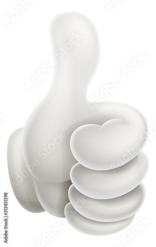 A hand giving a thumbs up gesture cartoon wearing a glove