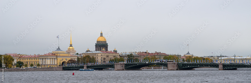 View over the river Neva to the Isaac cathedral in St Petersburg