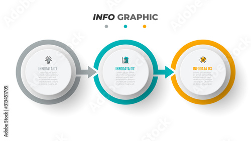 Vector Infographic template. Business concept with 3 step, label, arrow. Creative circle element. Can be used for workflow diagram, info chart, graph.