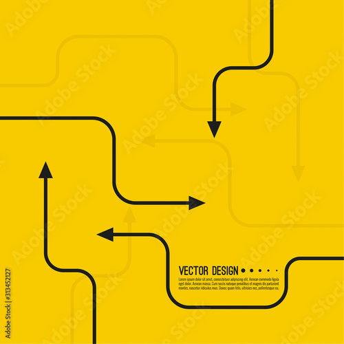 Vector abstract background with various curved direction arrows. The concept of the path of movement.