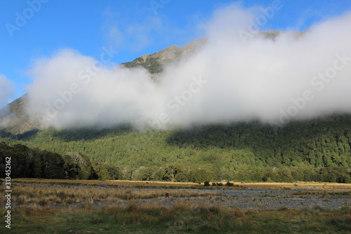 Milford Sound low hanging clouds in New Zealand