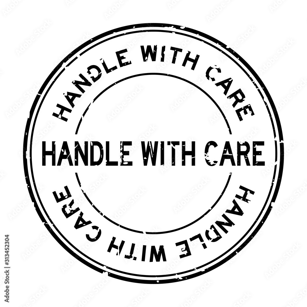 Grunge black handle with care word round rubber seal stamp on white background Grunge black handle with care word round rubber seal stamp on white background