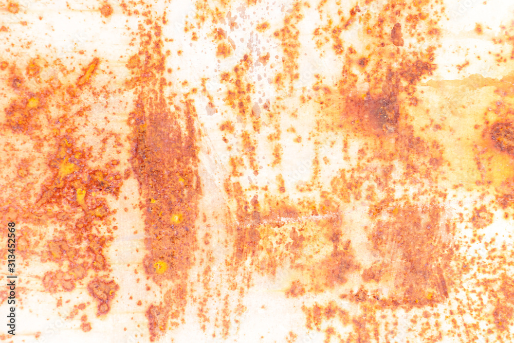 Grunge red brown rust on white metallic sheet textured background