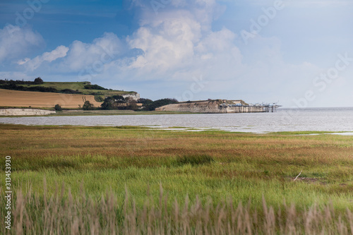 coastline in Talmont sur gironde in France with the particular fishing structures photo