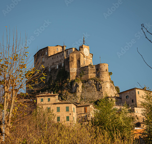 Scenic view of medieval fortifications and castle of Rocca Abbaziale in Subiaco photo