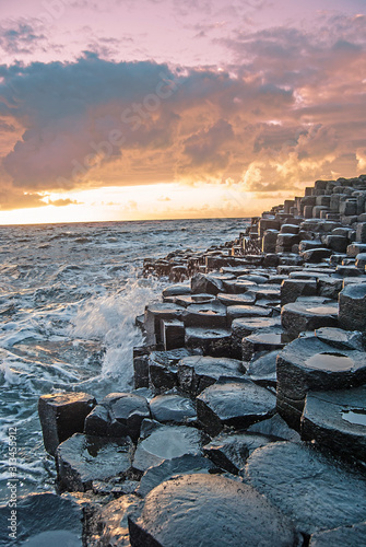Sunset with the Giant's Causeway in the foreground