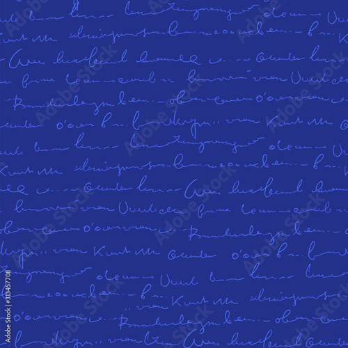 Handwritten abstract text seamless pattern, vector cursive script background, imitation of hand-drawn ink text
