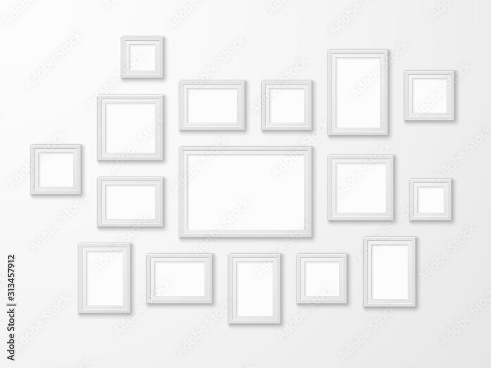 White image frames. Realistic picture frame in different forms mockups, art gallery blank framing template for modern interior vector set White image frames. Realistic picture frame in different forms mockups, art gallery blank framing template for modern interior vector set