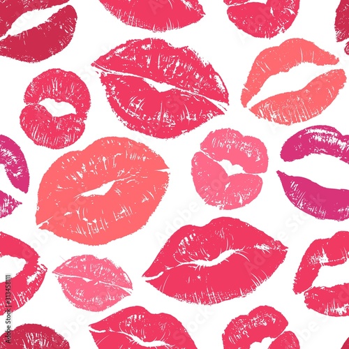 Lips seamless pattern. Colourful womans lips design for fashion cloth and wrapping paper, world kissing and valentines day wallpaper vector print