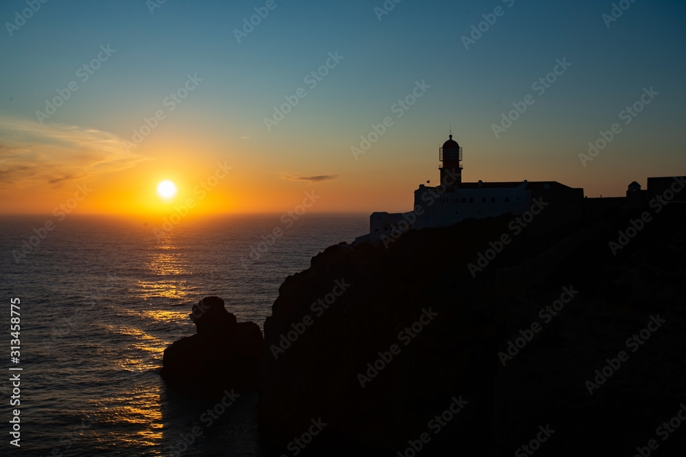 Lighthouse of Cabo Sao Vicente, Sagres, Portugal at Sunset - Farol do Cabo Sao Vicente 
