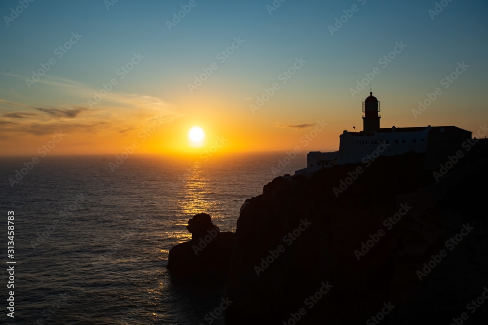 Lighthouse of Cabo Sao Vicente, Sagres, Portugal at Sunset - Farol do Cabo Sao Vicente 