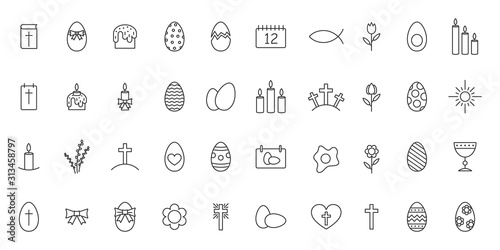 Easter outline icons set - vector.