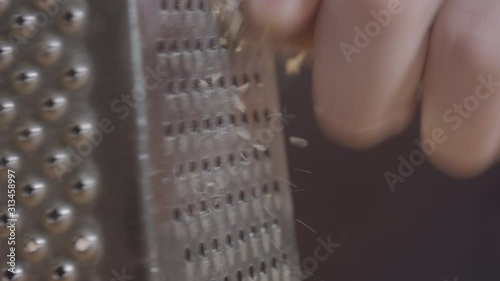 Grating dried fish top view wooden table