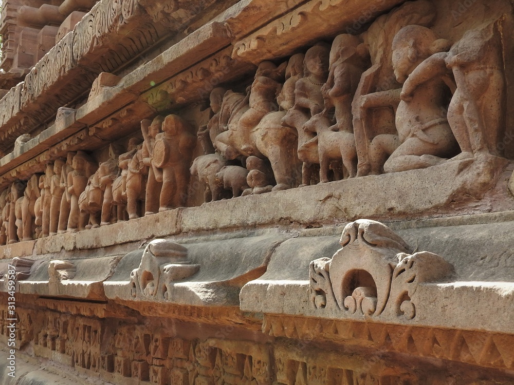 The frescoes are erotic inside the temples of the Western group including Visvanatha-Khajuraho, Madhya Pradesh, India, UNESCO heritage