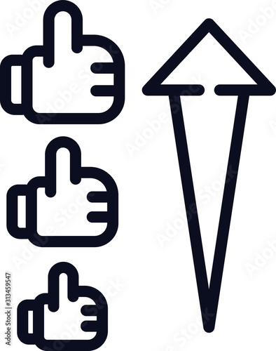 growing arrow symbol with growing likes icon