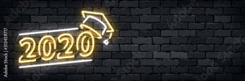 Vector of realistic isolated neon sign of Graduation 2020 flyer logo for template decoration and layout covering on the wall background.