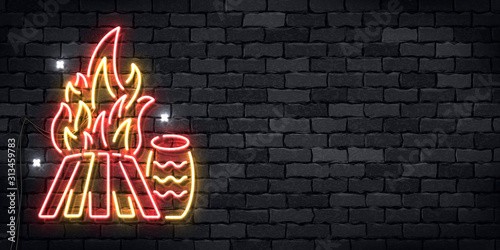 Vector realistic isolated neon sign of Happy Lohri Festival flyer logo for decoration and covering on the wall background.