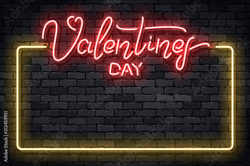 Vector realistic isolated neon sign of Happy Valentines Day frame for template decoration and layout covering on the wall background.