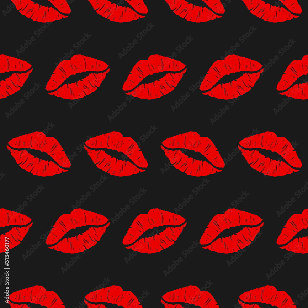 Unique and Trendy Sexy Red Lipstick Mark Seamless Pattern. Unique and Trendy Seamless Pattern Background For Your Unique Design.