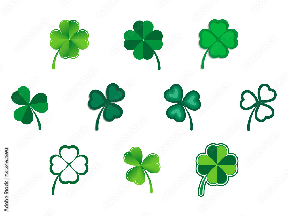 Vector set of green shamrock symbols.