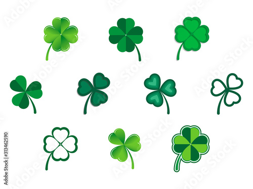 Vector set of green shamrock symbols.