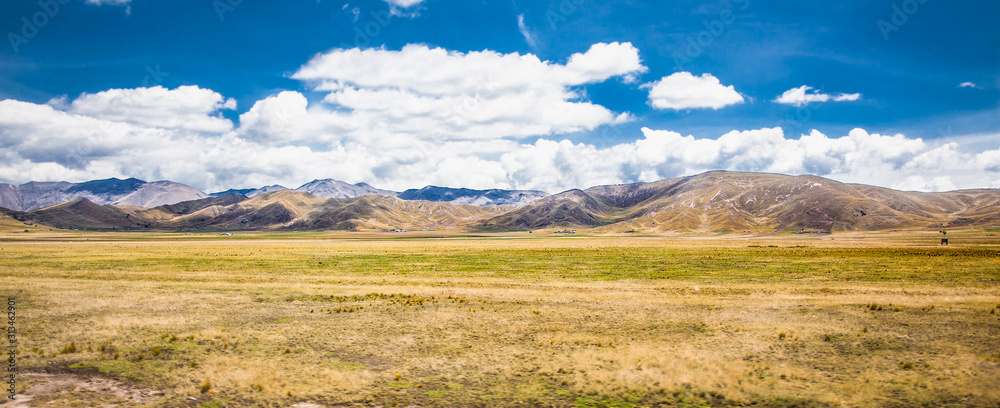 Beautiful landscapes on the road between Puno and Cosco , Peru.