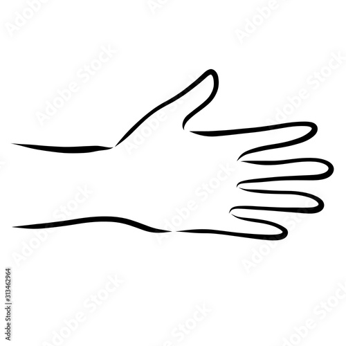 black outline of outstretched hand, gesture of greeting