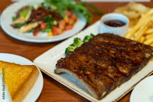 Barbecue Pork Spare Ribs on white plate