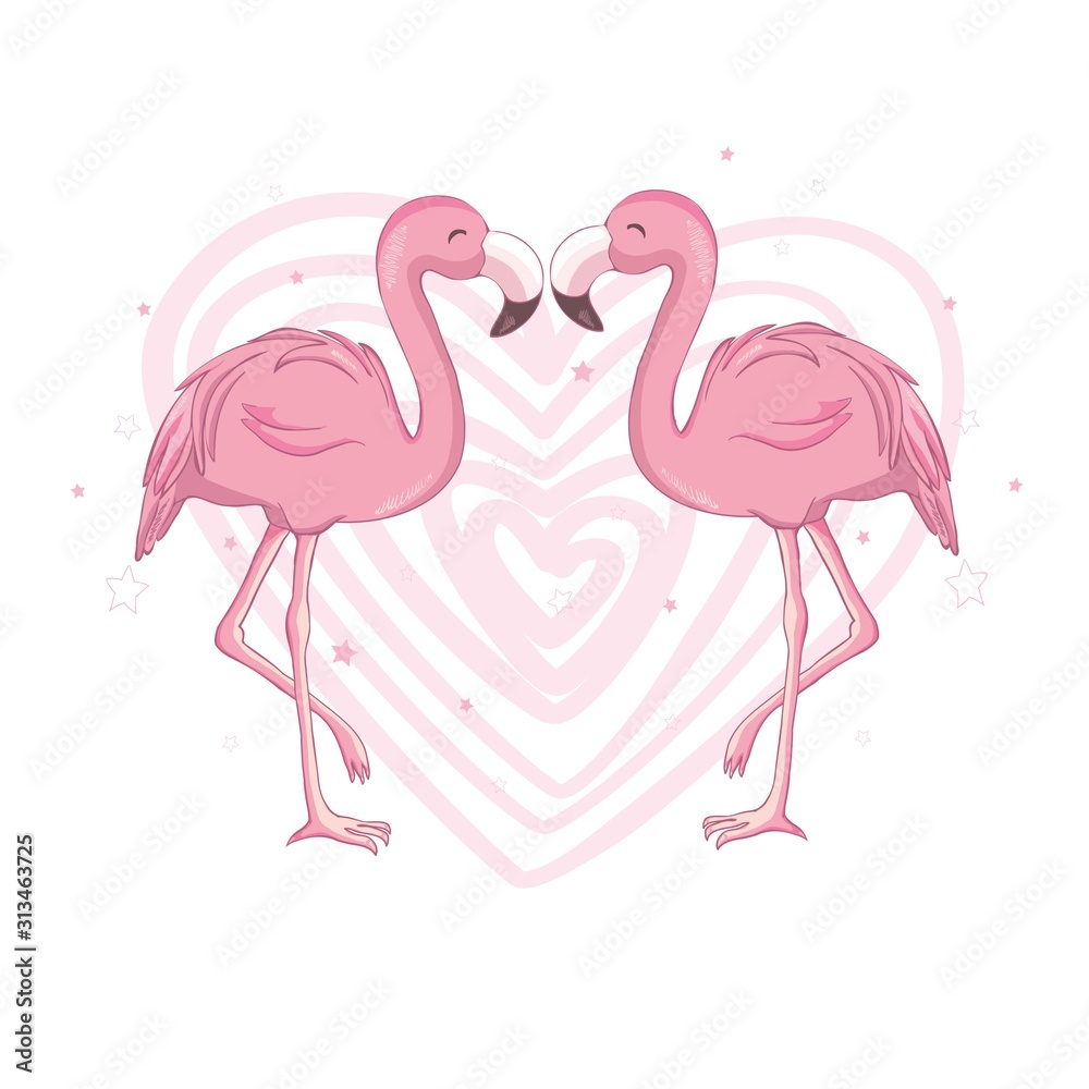 Obraz premium Love Flamingo Postcard Vector illustration