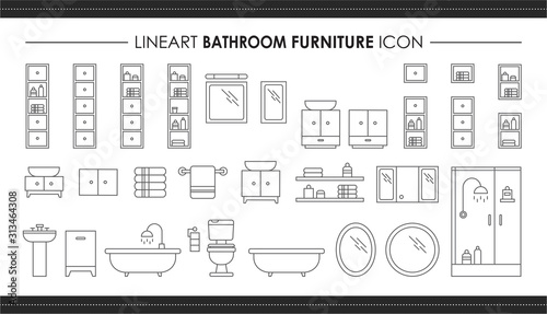 Set room furniture and hand drawn line icons. Outline illustration of interior architecture vector for web design 