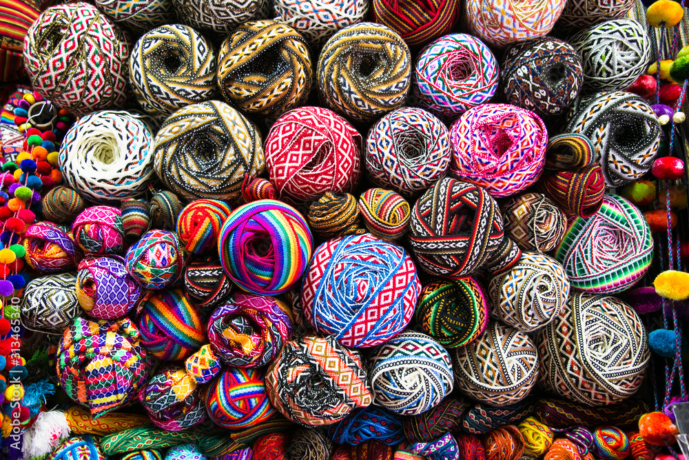  Knitting background. Knitting yarn for handmade winter clothes. Cusco , Peru.