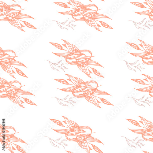Trendy outline native foliage and leaves seamless pattern. Small and medium elements paradise flora leaves.Vector illustration