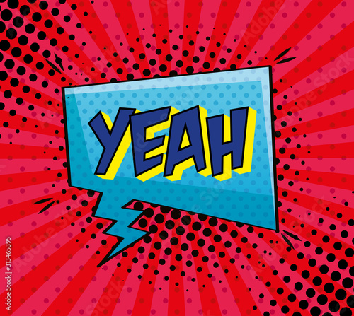 yeah expression sign pop art style vector illustration design