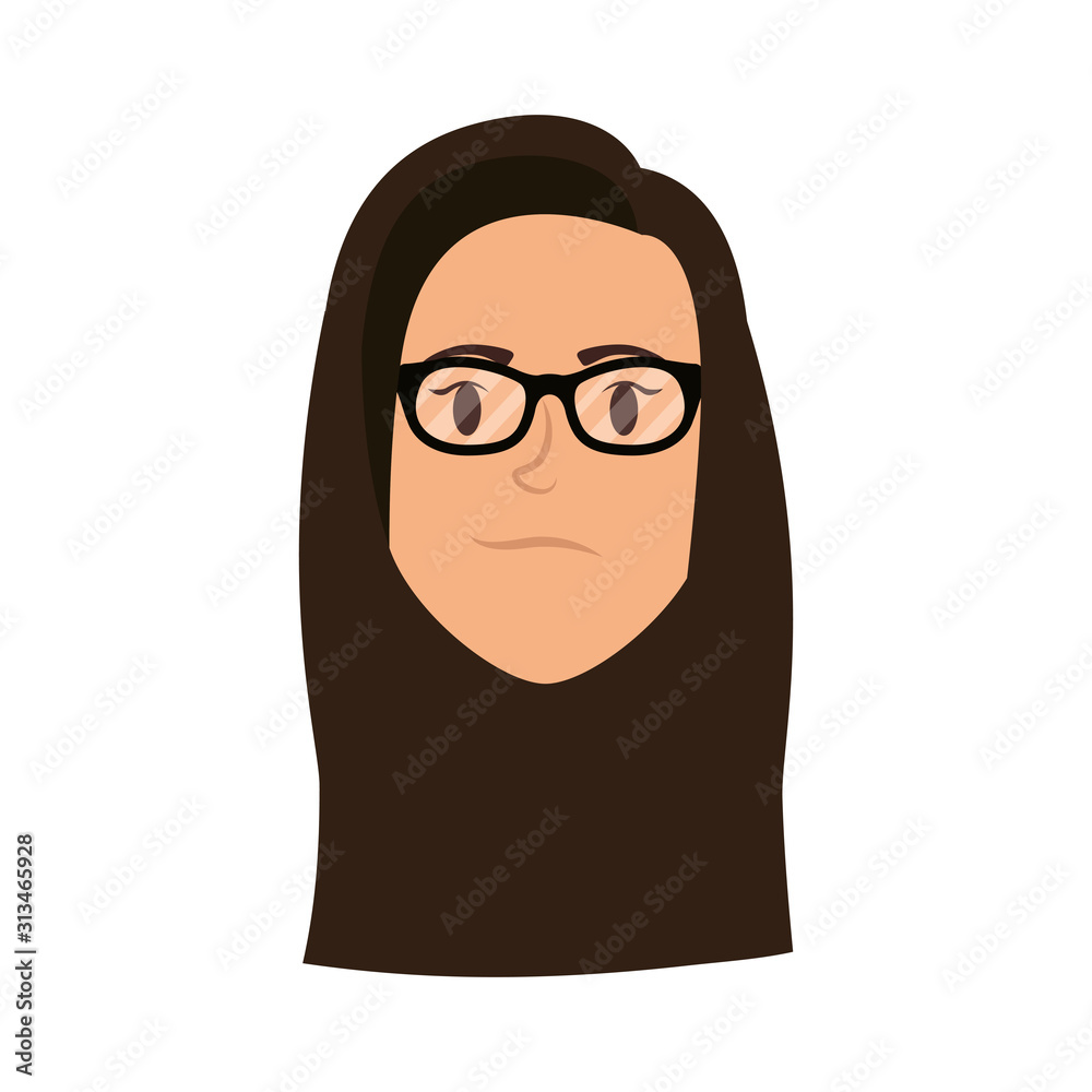 cute young woman head with eyeglasses character cute young woman head with eyeglasses character