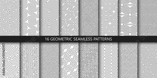 Vector set of linear ornamental seamless patterns. Collection of geometric braided modern patterns. Patterns added to the swatch panel.