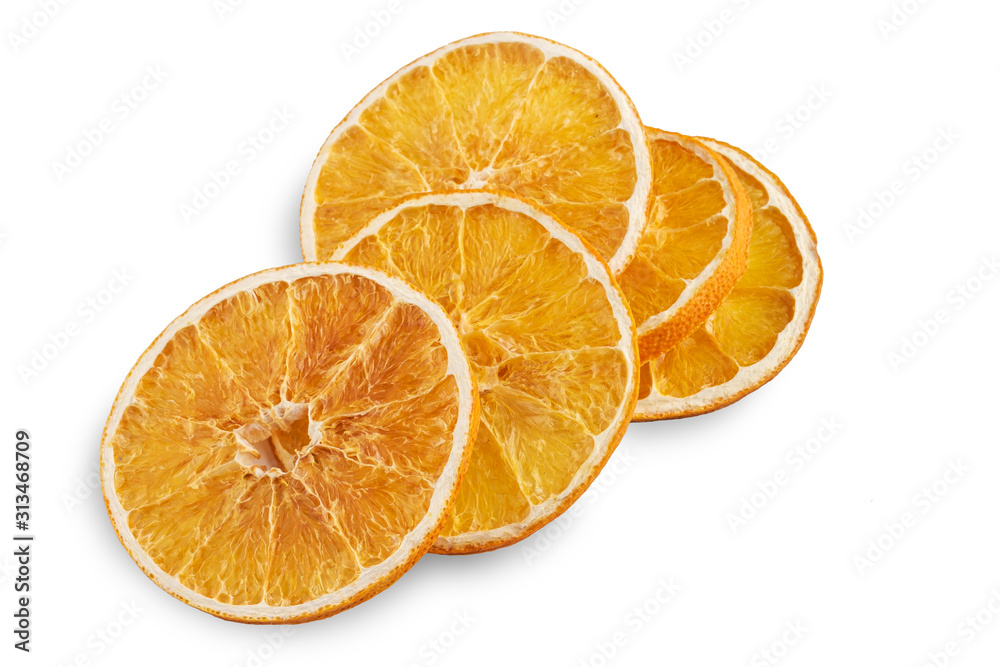 Stack of dried orange slices isolated on white Stack of dried orange slices isolated on white
